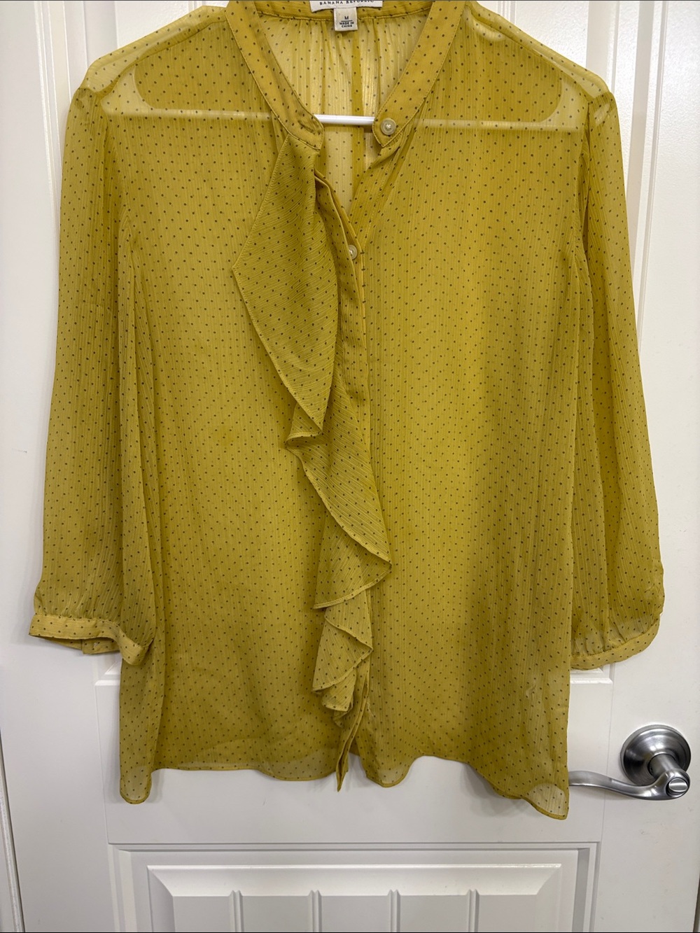 Banana Republic Olive-Yellow Ruffle Button-Front Sheer Blouse - Picture 3 of 9